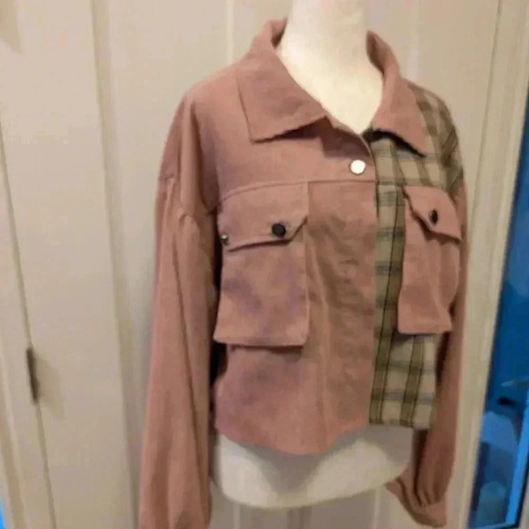Shein Corduroy Cropped Patchwork Jacket, Size L/XL - Picture 1 of 5